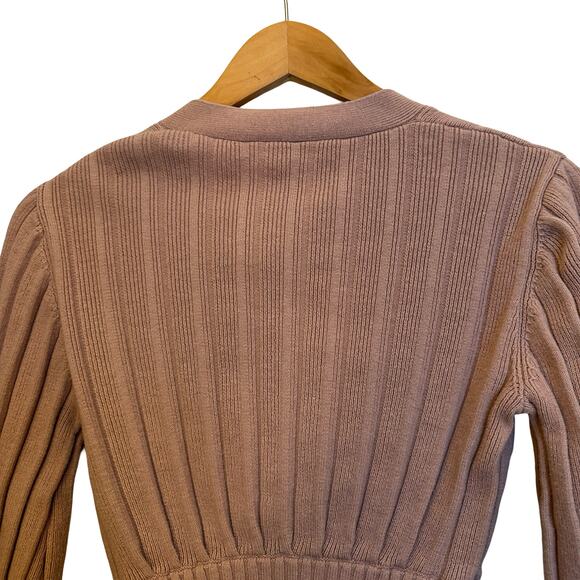 Aritzia Wilfred Plunge Front Cardigan Wool Cotton V-neck Crop Fitted Pleated S - Picture 7 of 10
